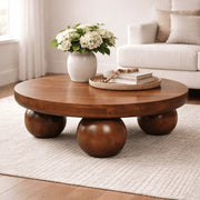 Chestnut Ball Center Table for Living Room | Solid Mango Wood Coffee Table with Sculpted Ball Feet