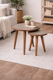 Set of 2 Nordic Solid Mango Wood Nesting Stools | Round Wooden Stools & Side Tables for Small Spaces