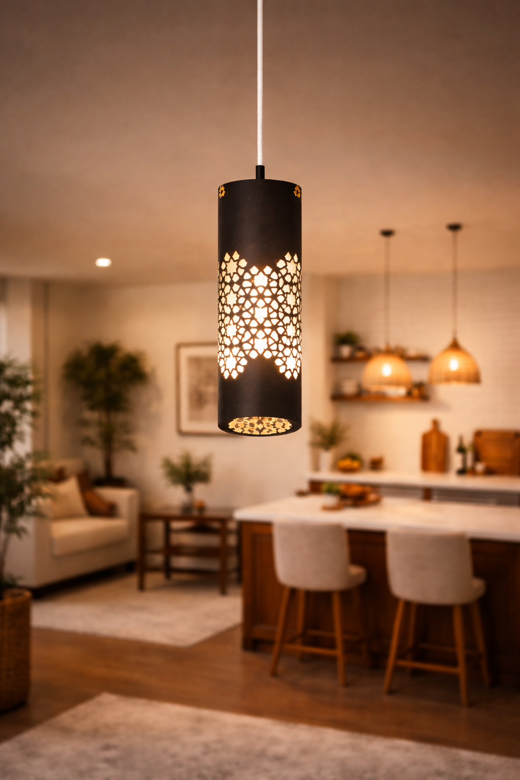 Mughal Jaal Etched Brass Pendant Lamp | Handcrafted Geometric Hanging Light Lamp For Living Room