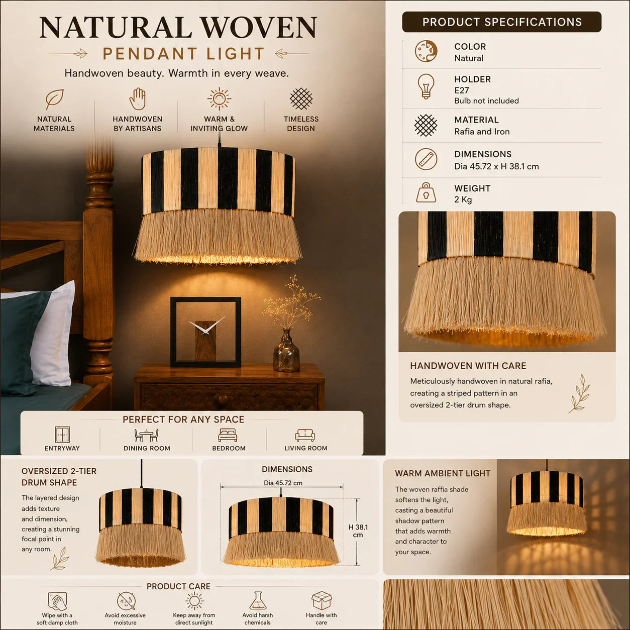 Tuli Rafia Pendant Lamp | Designer Hanging Lamp for Living Room Bedroom