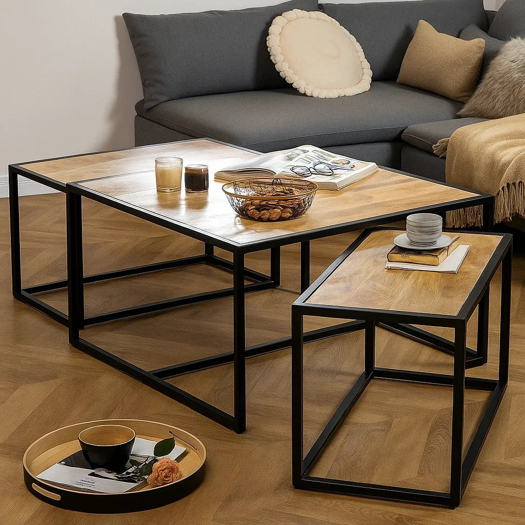 Serivali Set Of 3 Wooden Nesting Coffee Table | Mango Wood Nest of Tables