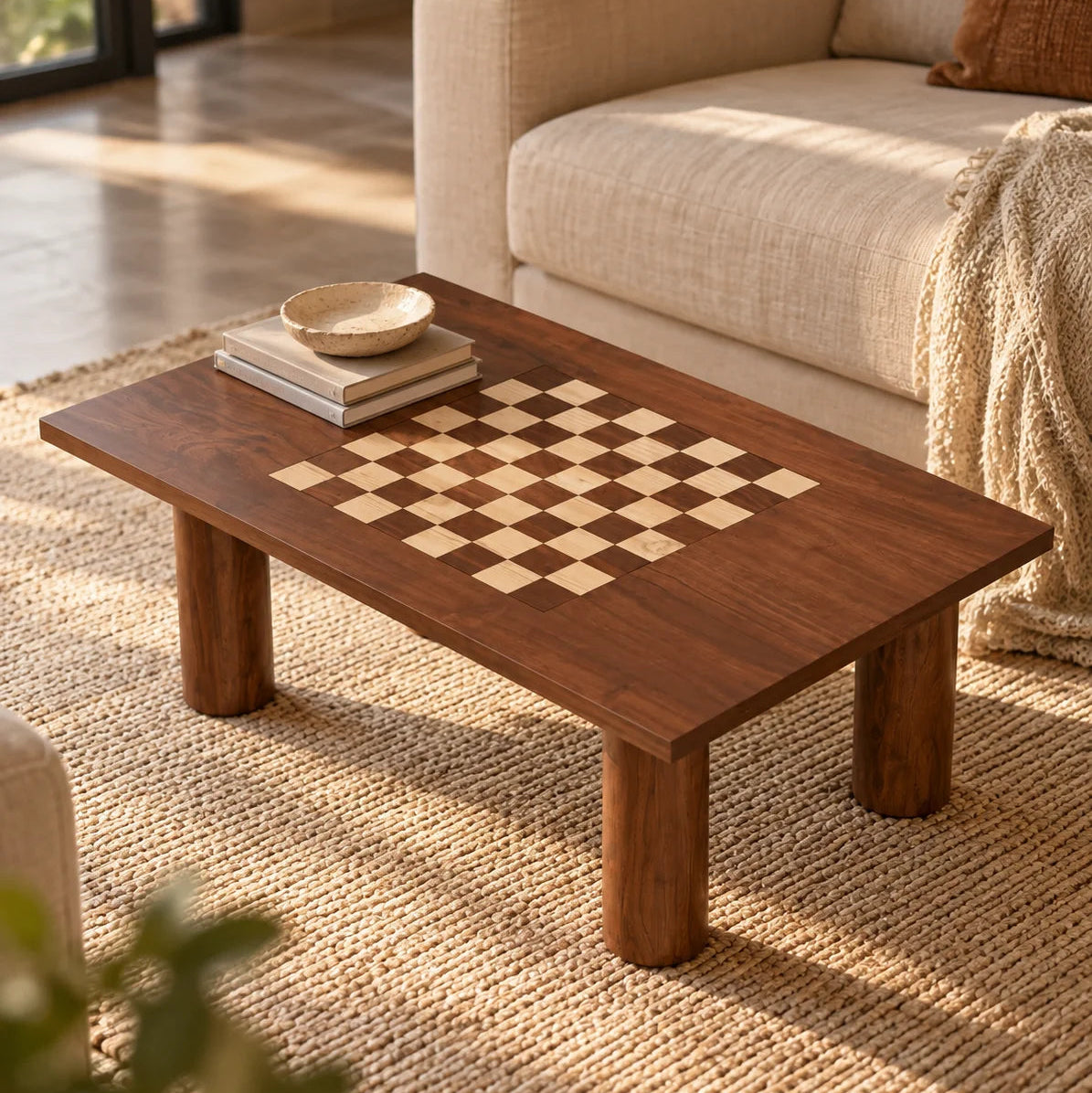 Chess Coffee Table for Living Room | Wooden Sofa Side Table