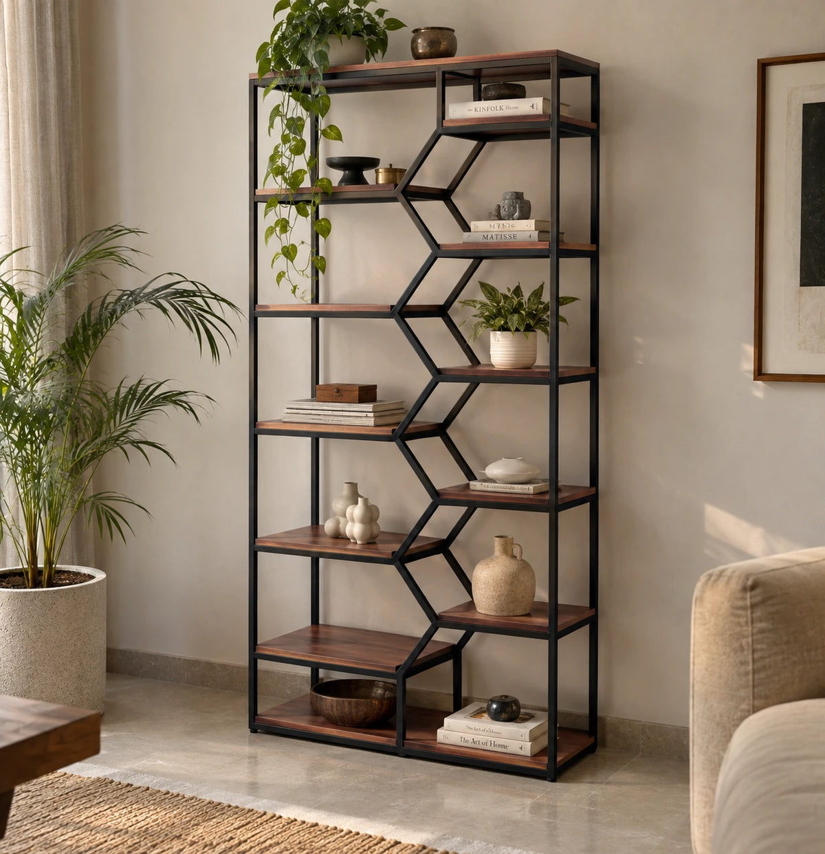 Orion Metallic Bookshelf | Tall Matte Black Metal Bookcase & Display Storage Rack