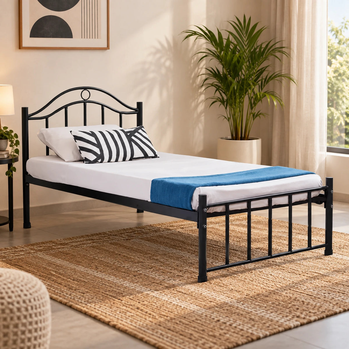 Matte Black Metal Bed Frame with Storage | Modern Premium Space-Saving Bed