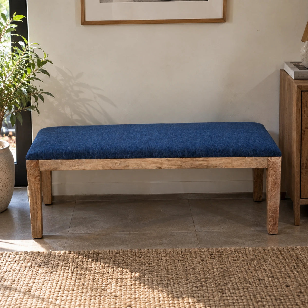 Solid Acacia Wood Bench | Modern Rustic Bench for Indoor & Outdoor Spaces