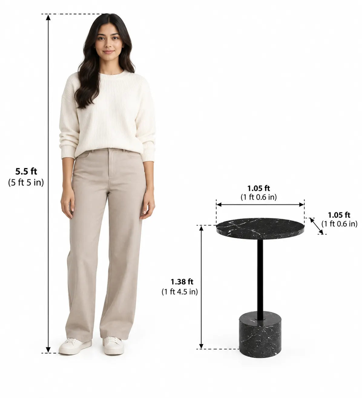 Anya Sofa Side Table for Living Room | Round End Table | Marble Corner Table