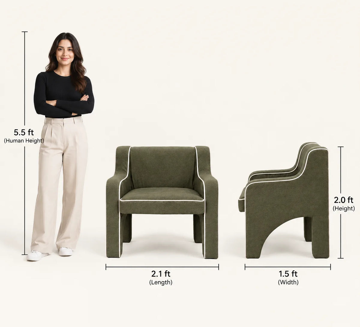 Arka Accent Chair | Olive Upholstered Designer Lounge Chair with Modern Cut-Out Design