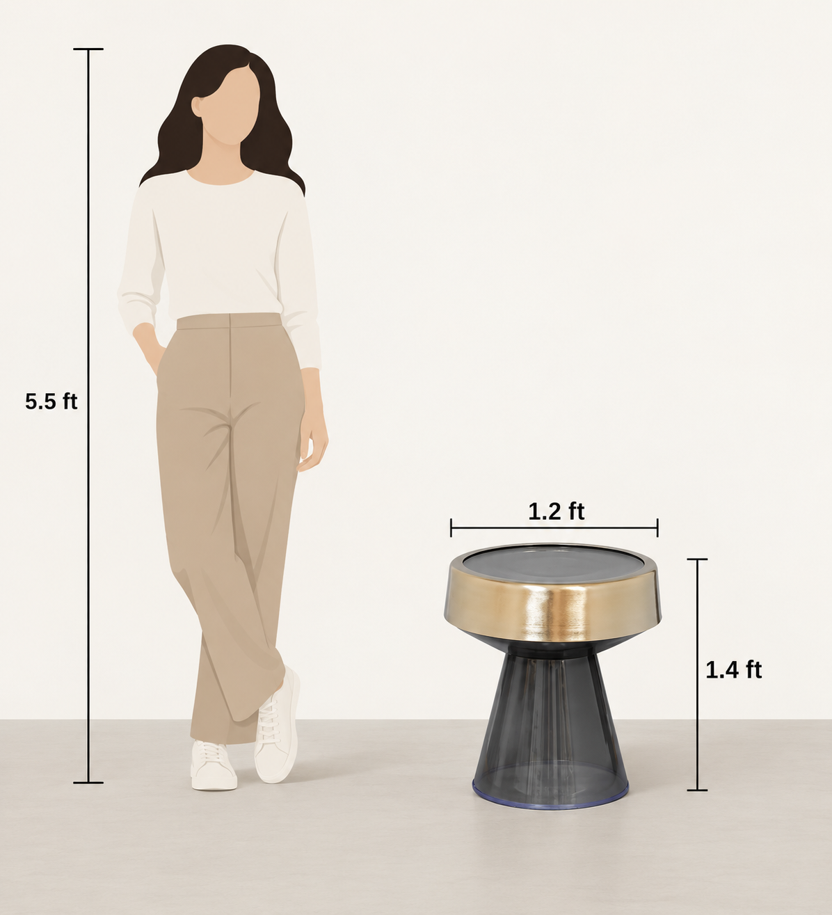 Martini Glass Accent Table |  Cocktail Glass Designer Sofa Side Table for Living Room | Round Side Table