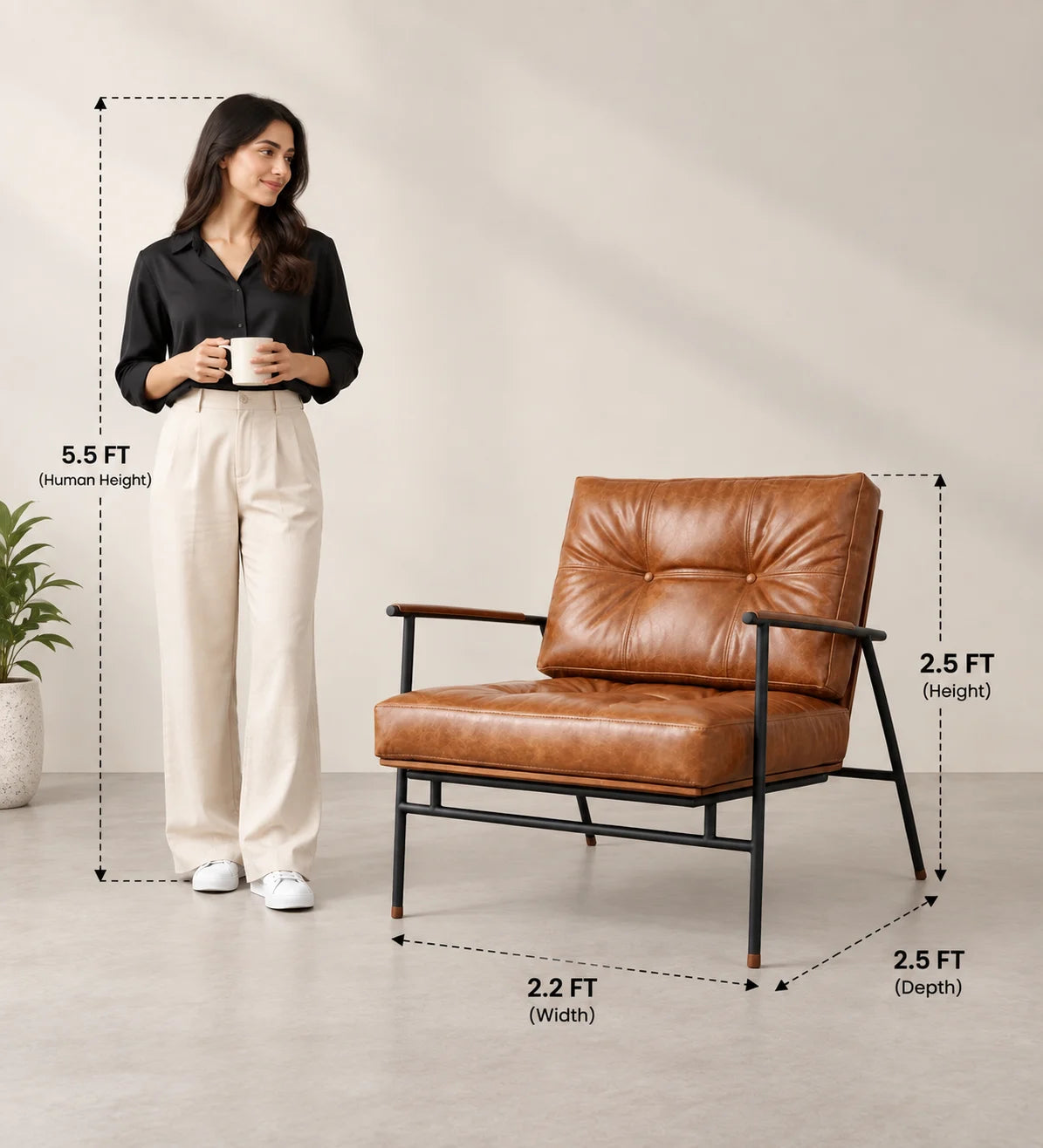 Avira Black Metal Frame & Fabric Upholstery Chair