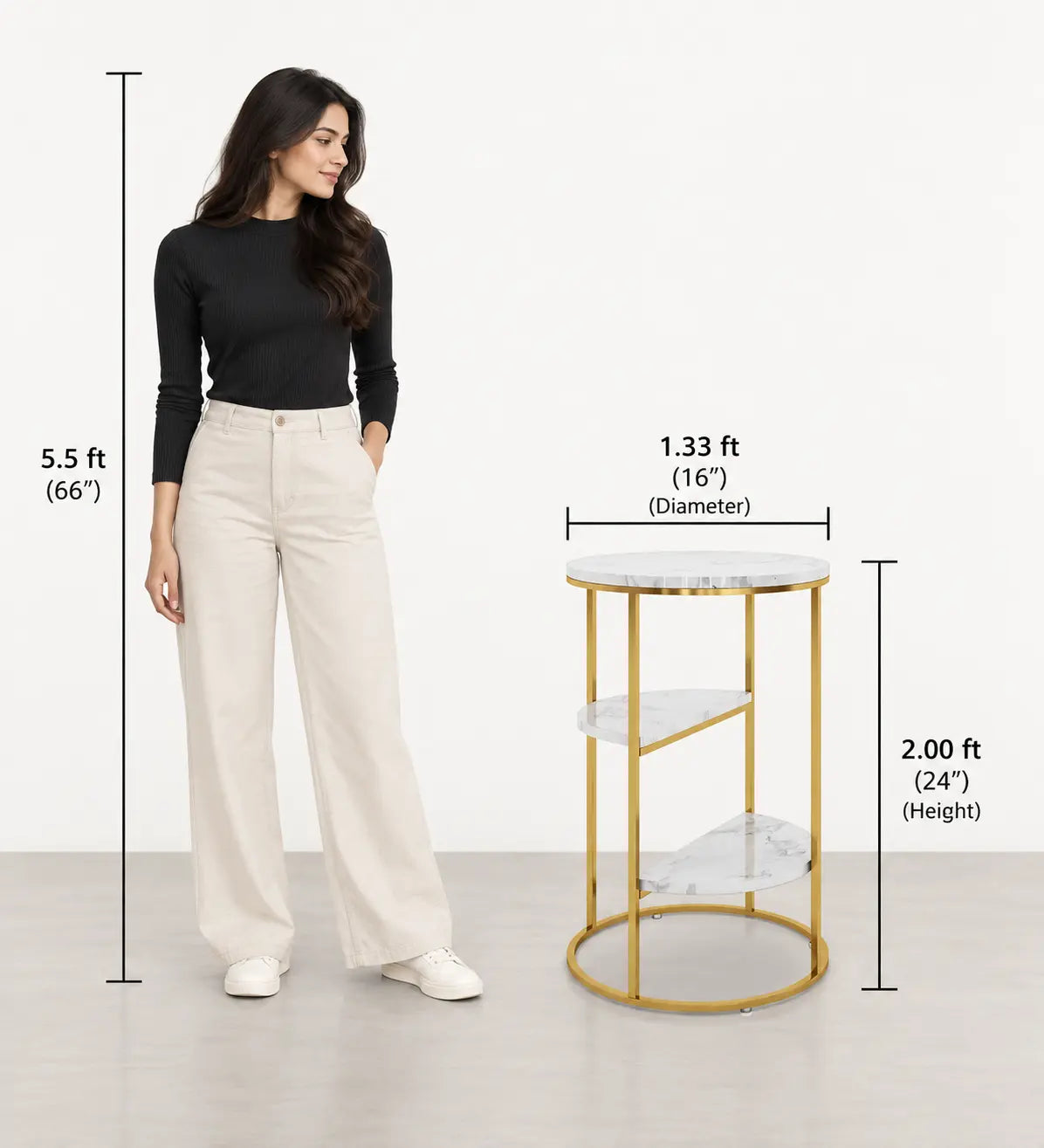 3 Tier Shelf End Table | Elegant Marble Top Sofa Side Table for Living Room| Corner Table