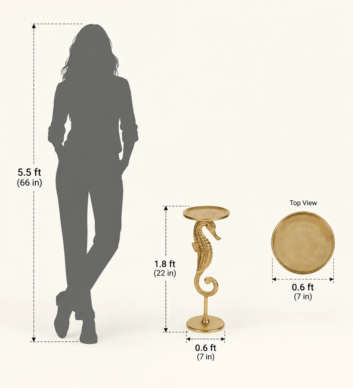 Gold Seahorse Side Table for Living Room | Coastal Theme Corner Table