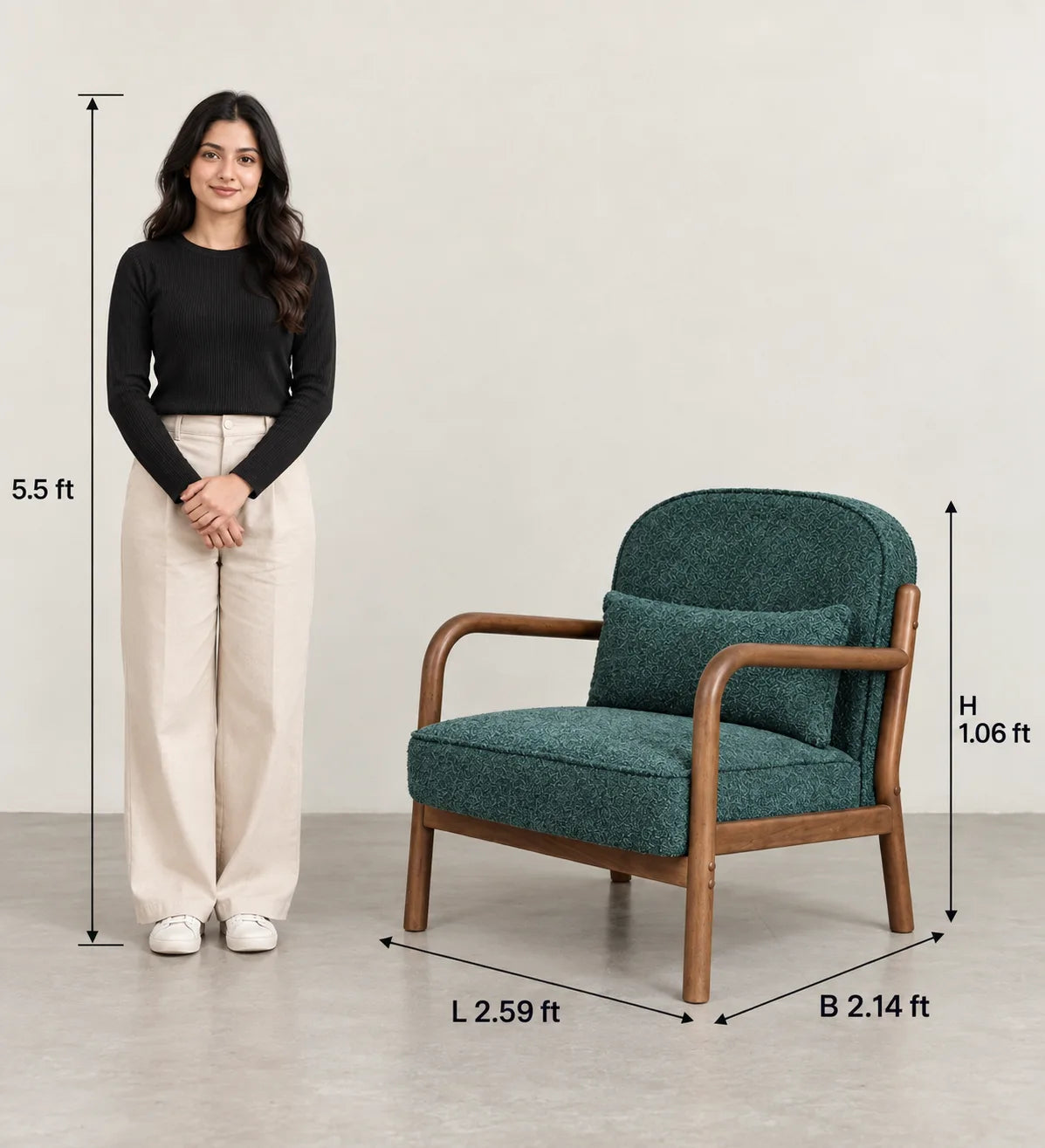 Elara Boucle Comfortable Armchair | Wooden Cushion Chair for Living Room | Lounge Chair