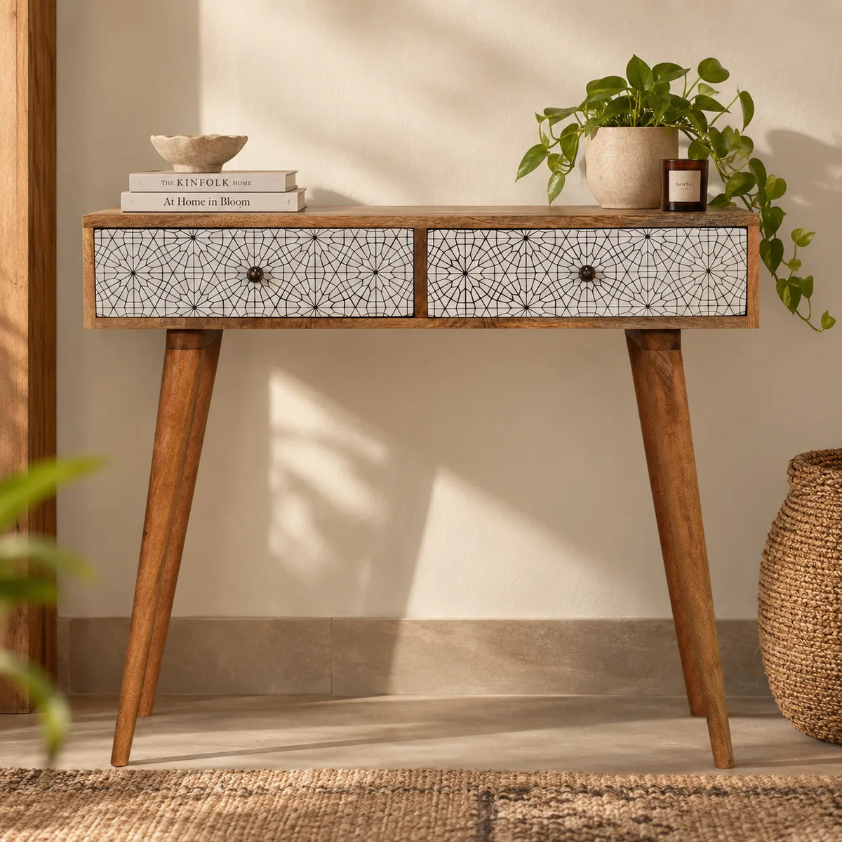 Sendai Console Table for Living Room | Solid Mango Wood Entryway Table
