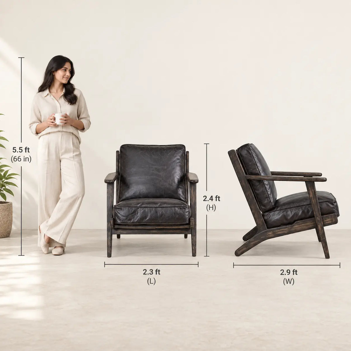 Cortez Relax Chair | Sheesham Wood Lounge Chair in Rustic Black for Living Room