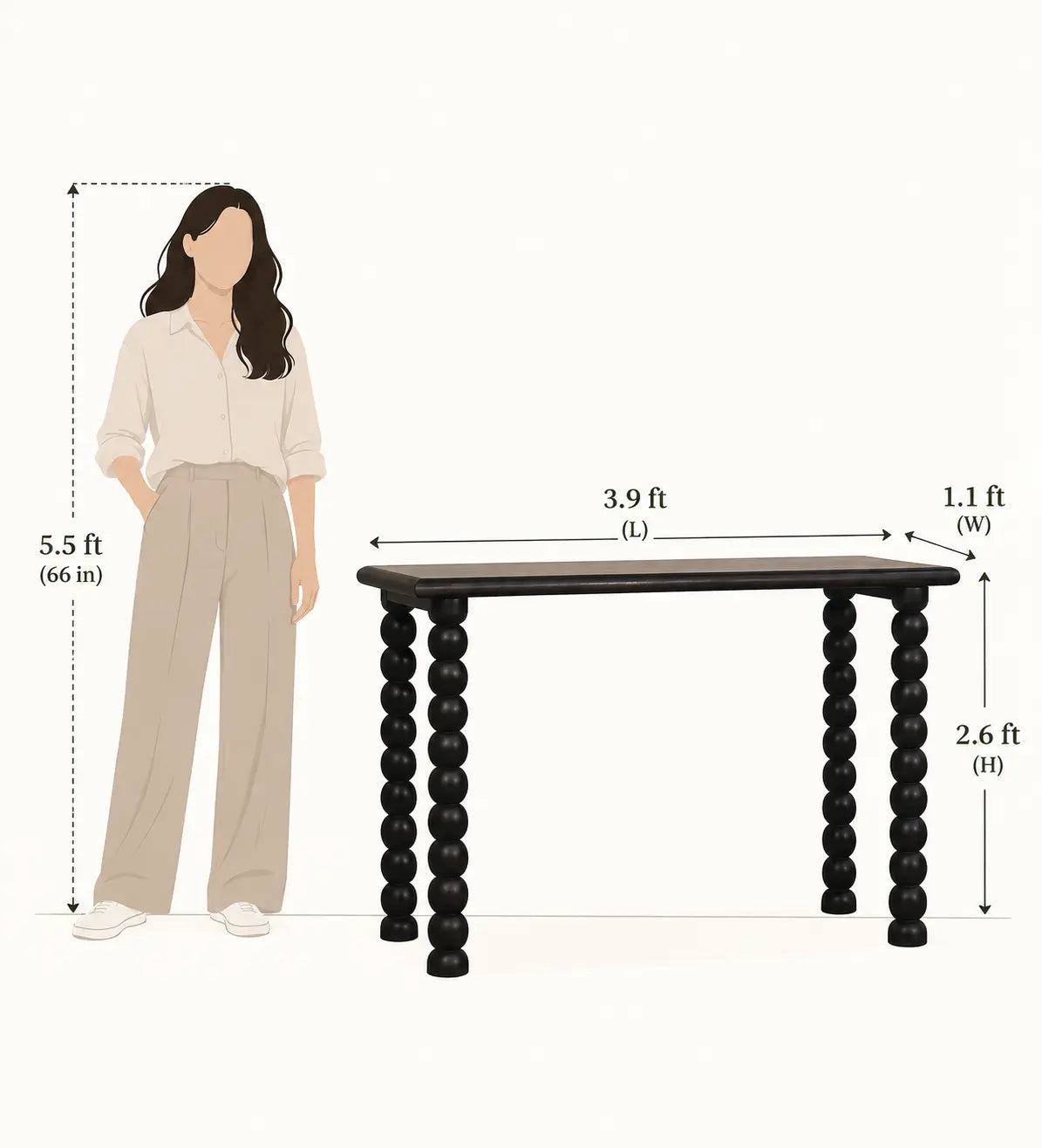 Soba Ball Console Table | Solid Mango Wood Entryway Table