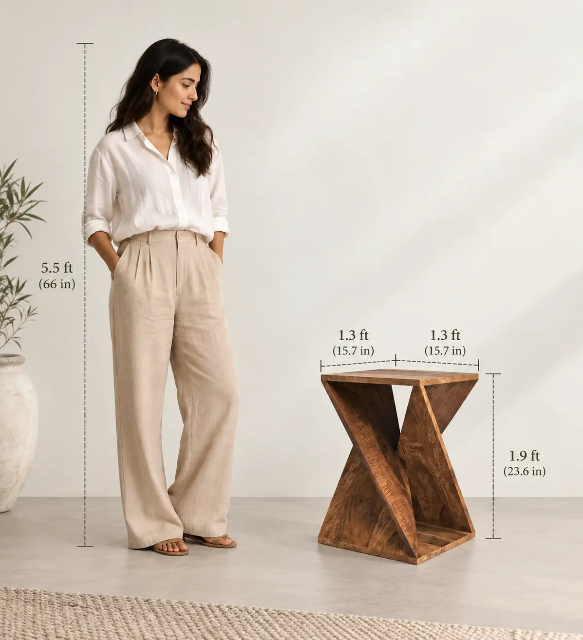 Premium Mango Wood Geometric Sofa Side Tables for Living Room | Corner Table | Home Decor End Table