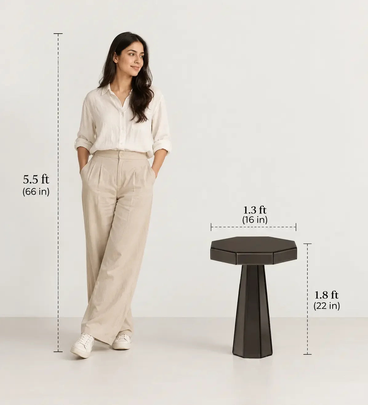 Mirror Octagonal Accent Table | Reflective Glass Side Table
