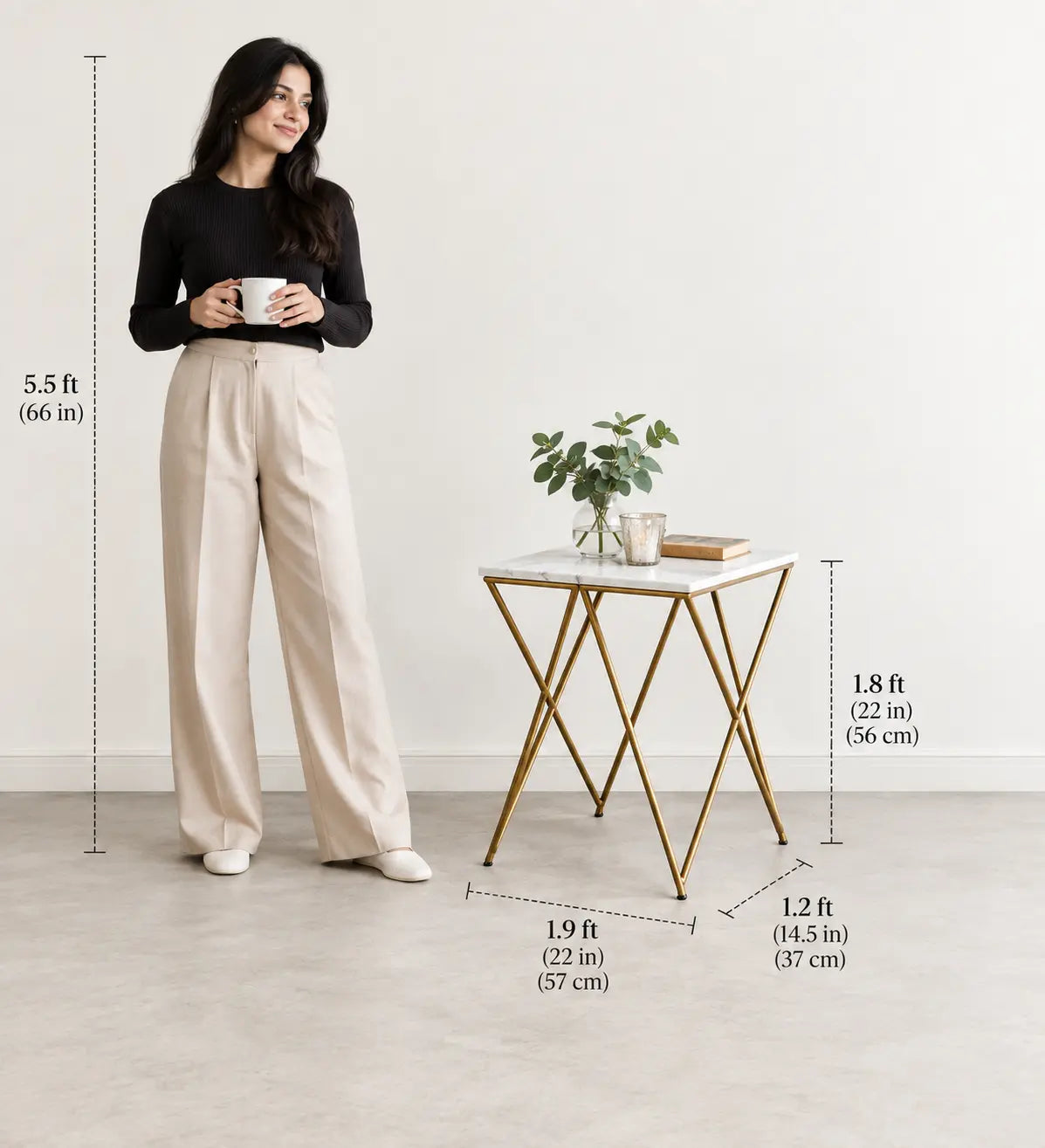 White Marble Tabletop & Metal Wood Side Table For Living Room And Home