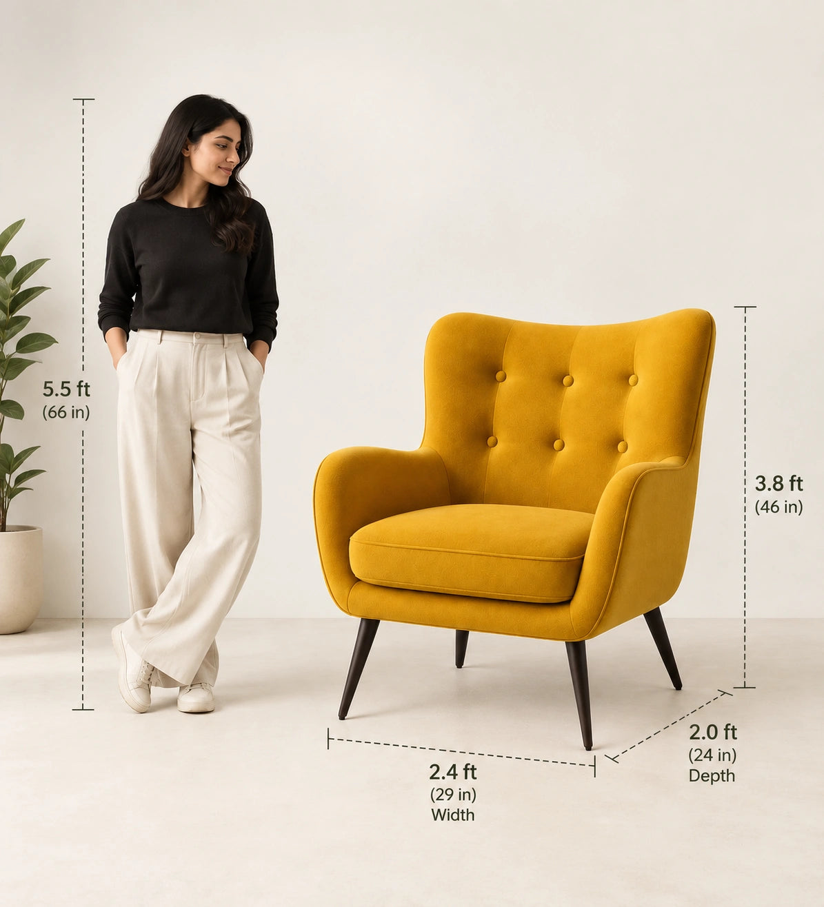 Curve Velvet Lounge Chair | Luxury Accent Comfortable Chair for Living Room | Arm Chair