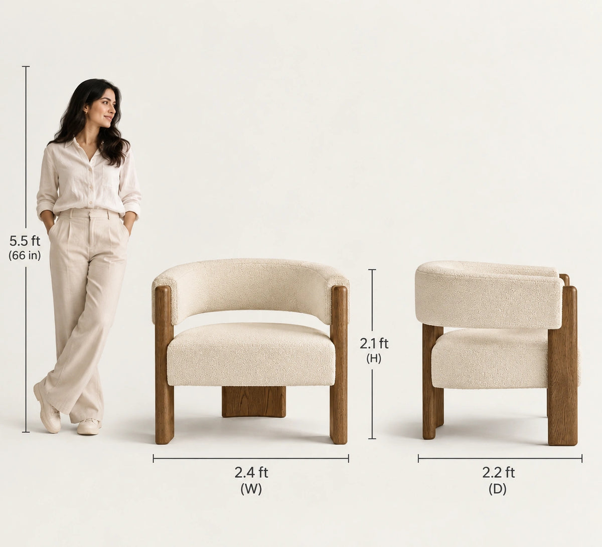 LOCO Teak Wood Armchair | Solid Wood Upholstered Lounge Chair for Living Room