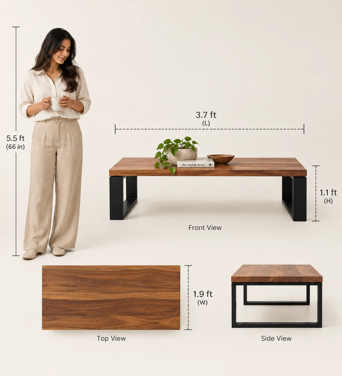 Solid Sheesham Wood Coffee Table | Modern Center Table for Living Room