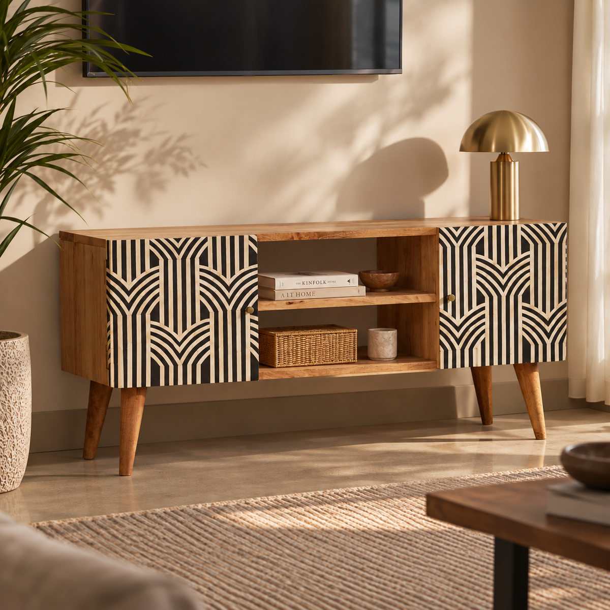 Edessa TV Unit |  Solid Mango Wood TV Console for Modern Homes