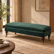Emerald Velvet Castor Bench