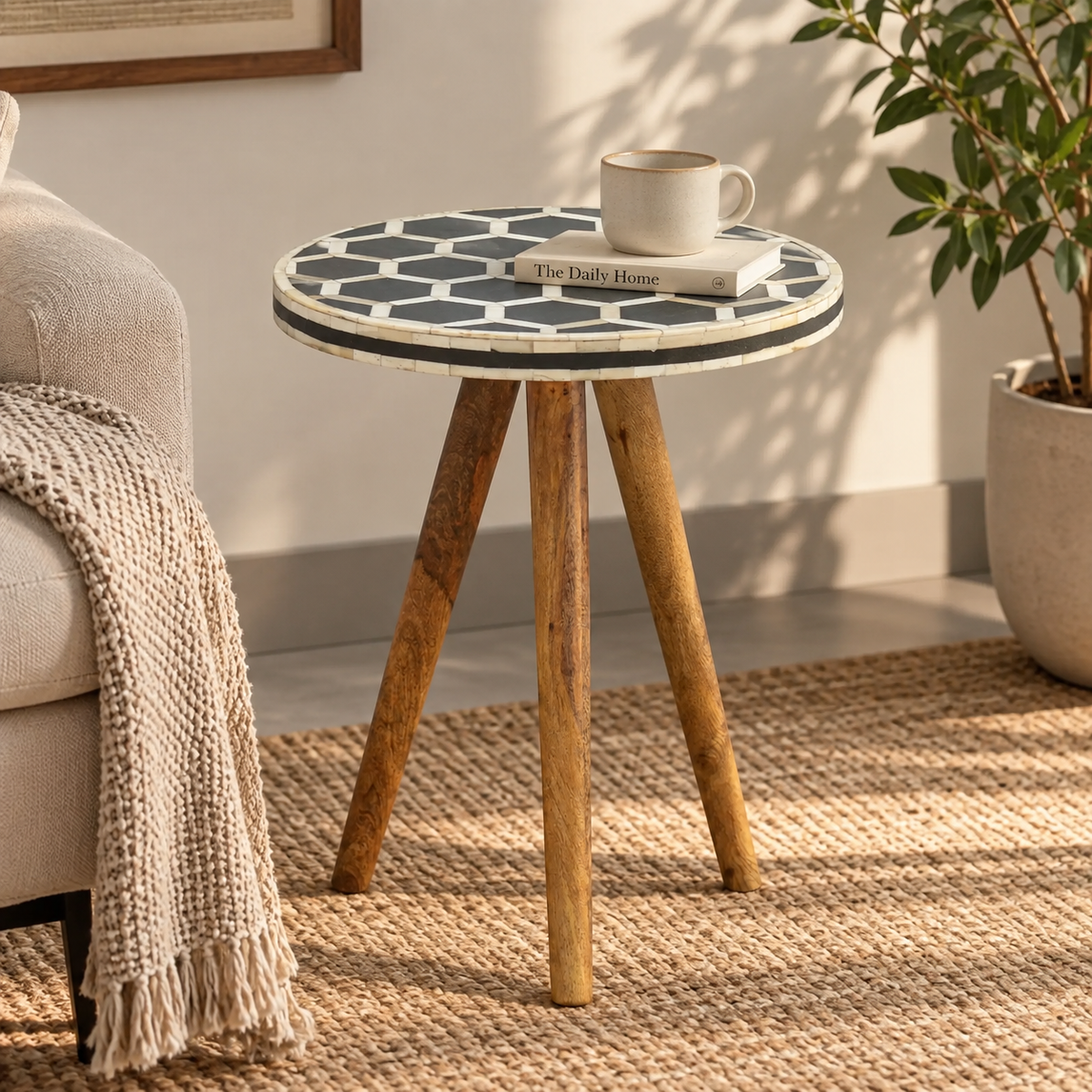 Bone Inlay Tripod Stool