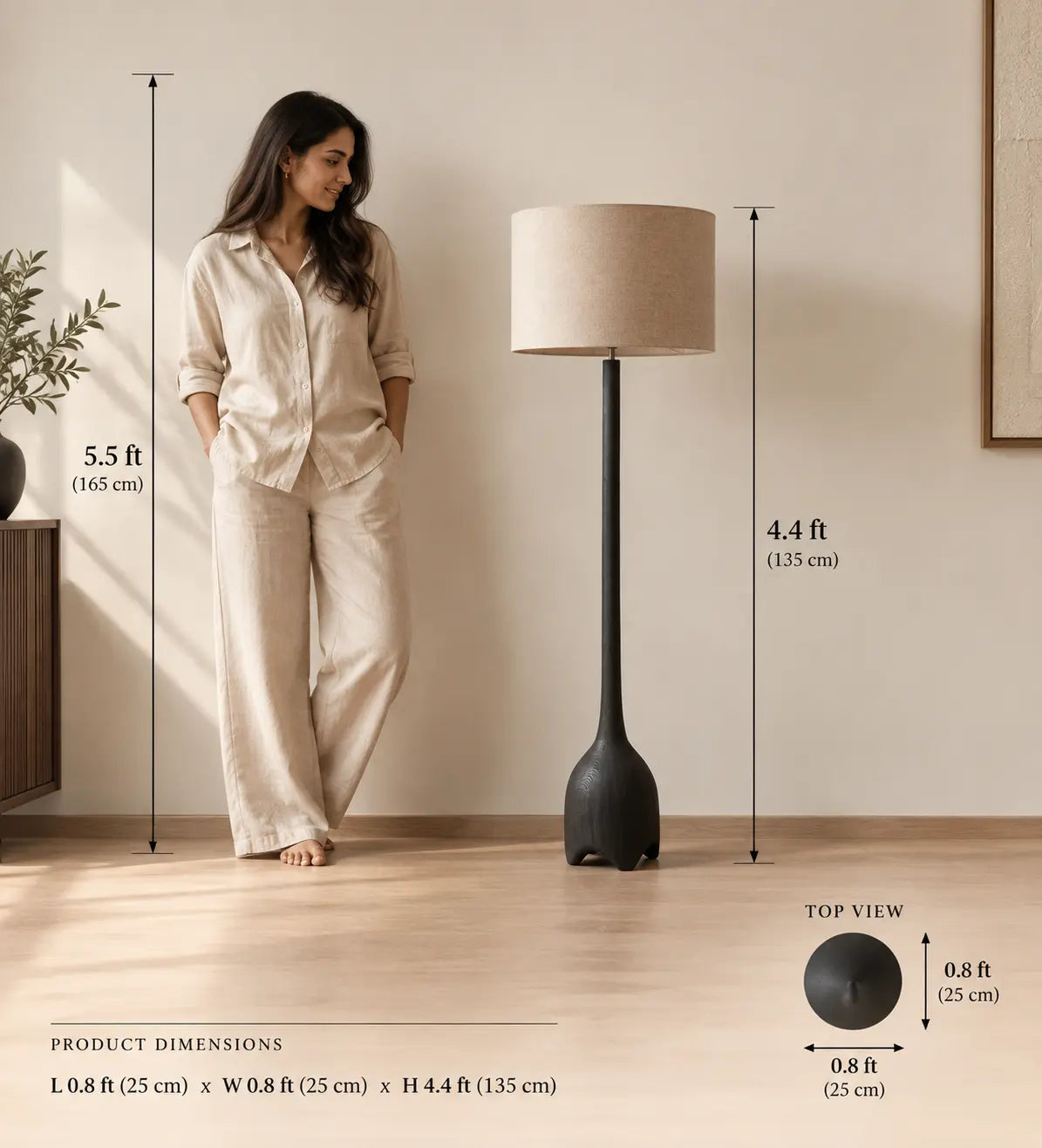 Radice Wooden Floor Lamp | Sculptural Black Mango Wood Floor Lamp for Modern Interiors