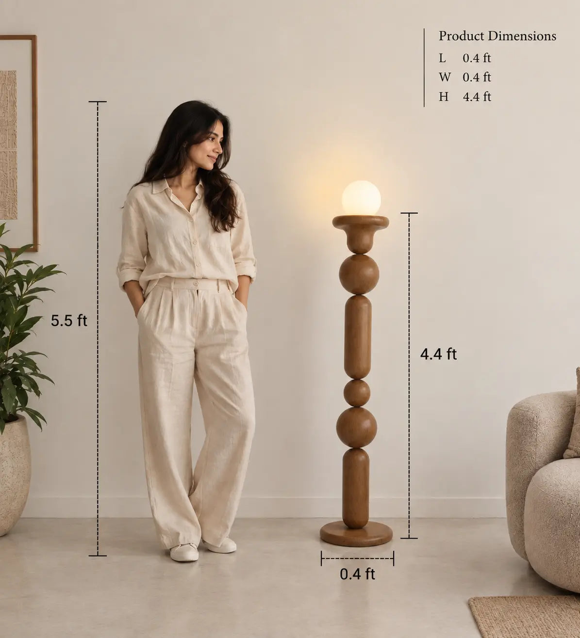 Teak Wood Sculptural Floor Lamp | Designer Modern Standing Lamp for Living Room & Home Decor