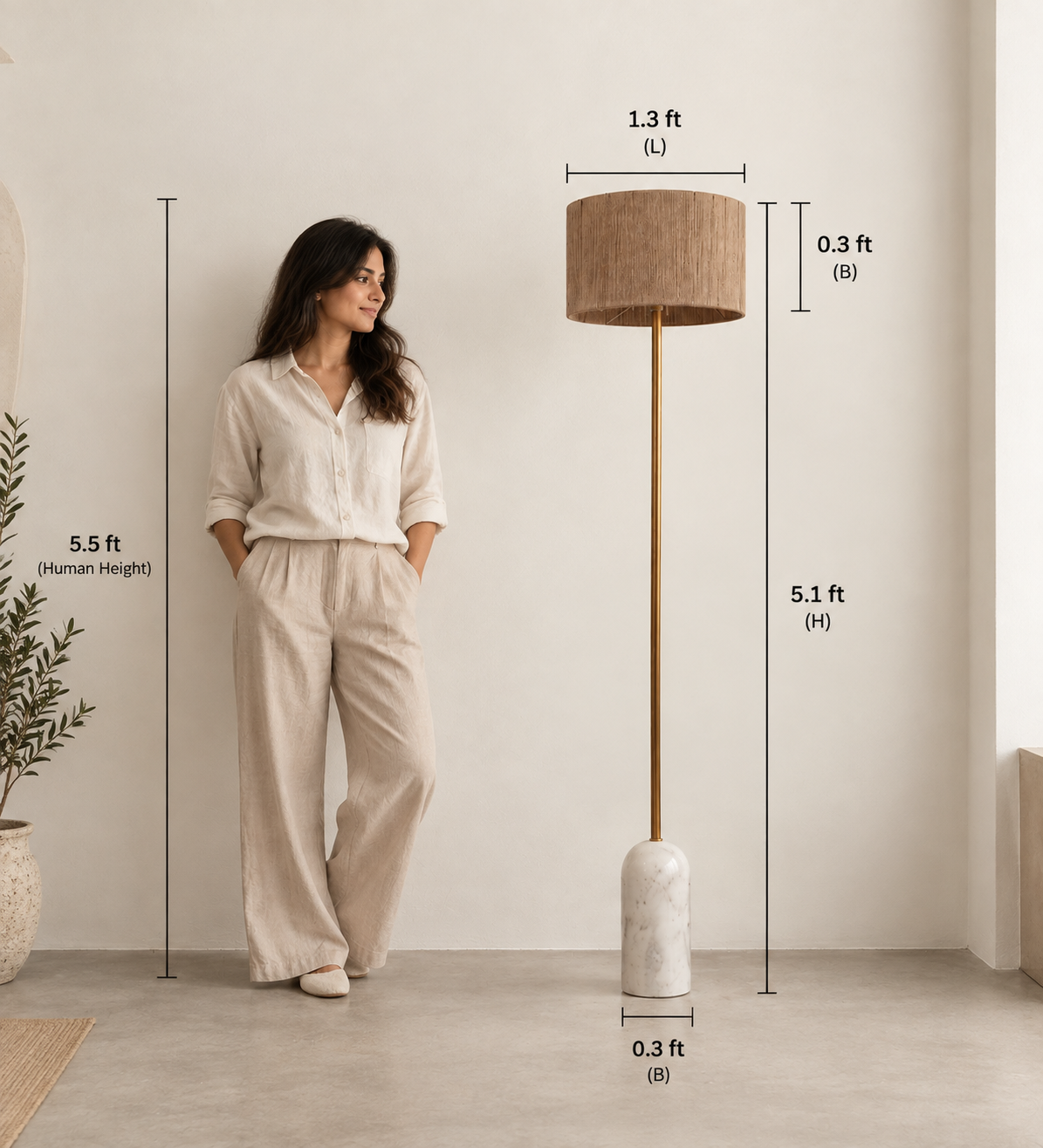 Marble Finished Fiber Floor Lamp Light For Living Room & Home Decor