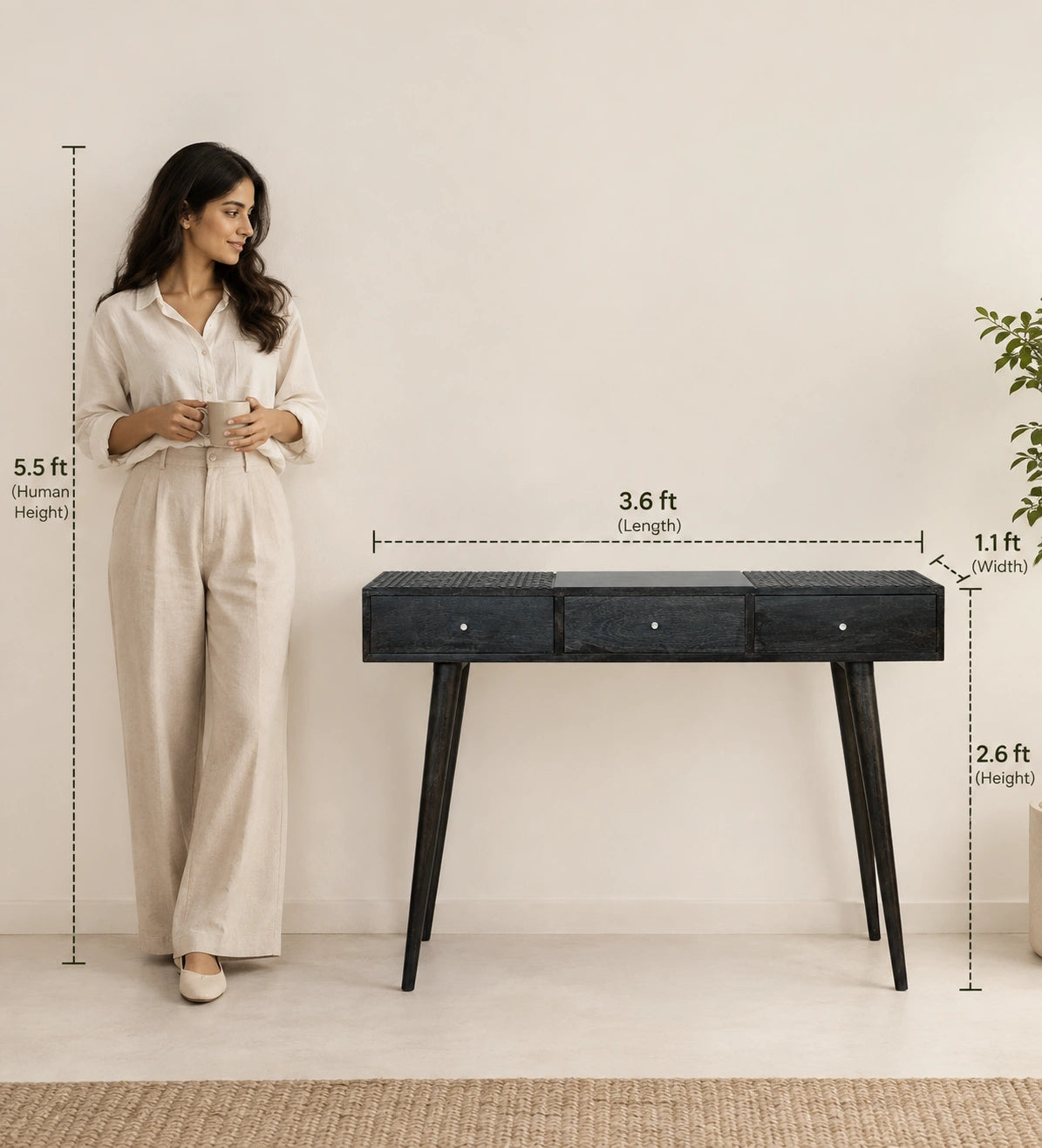 Ash Black 3 Drawer Console Table
