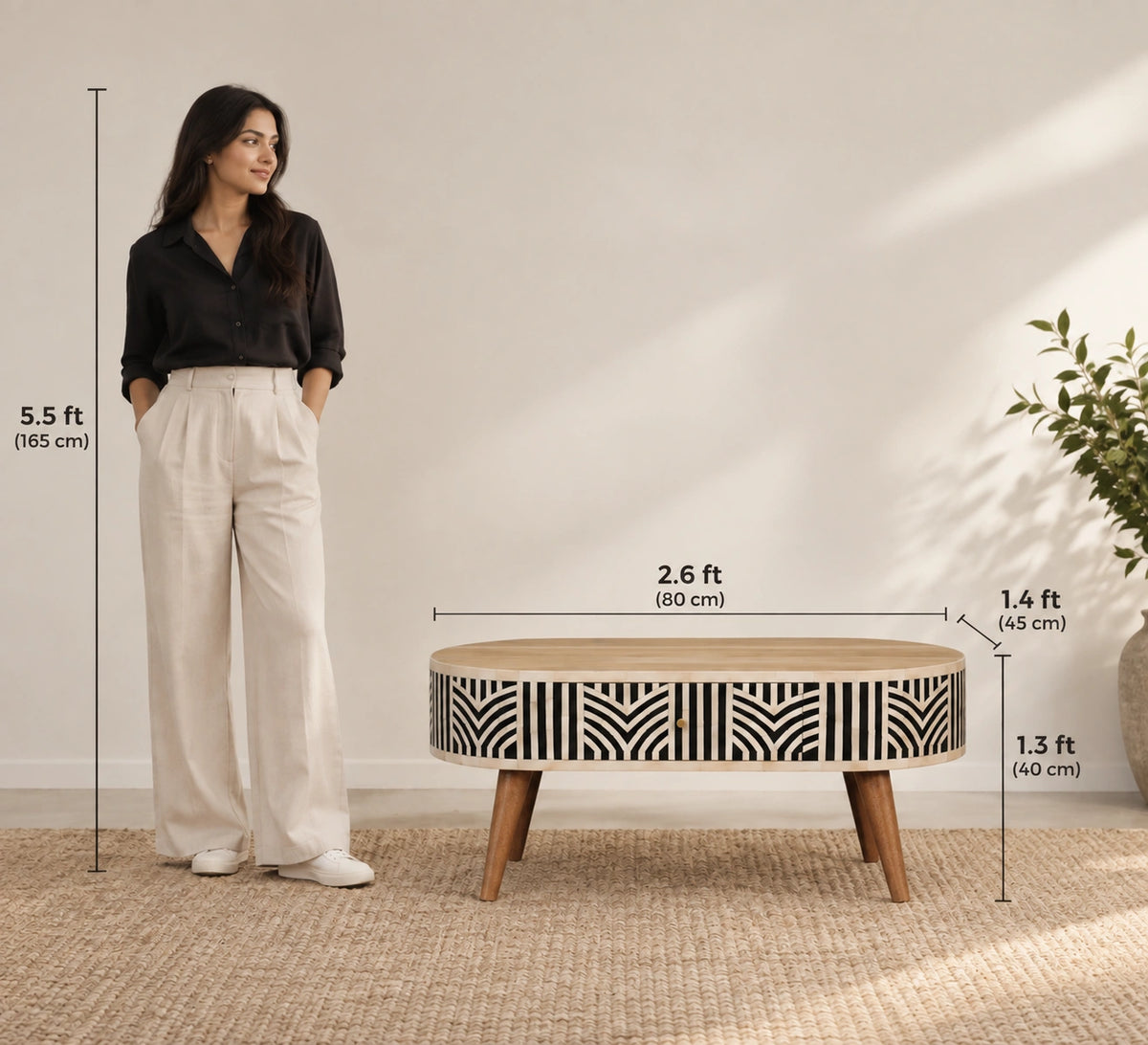 Boho Bone Inlay Console Table | Solid Mango Wood Entryway Table with Drawer