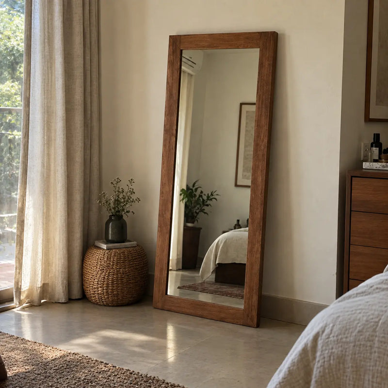 Full Length Rectangular Floor Mirror | Wooden Frame Standing Mirror for Home 175 cm