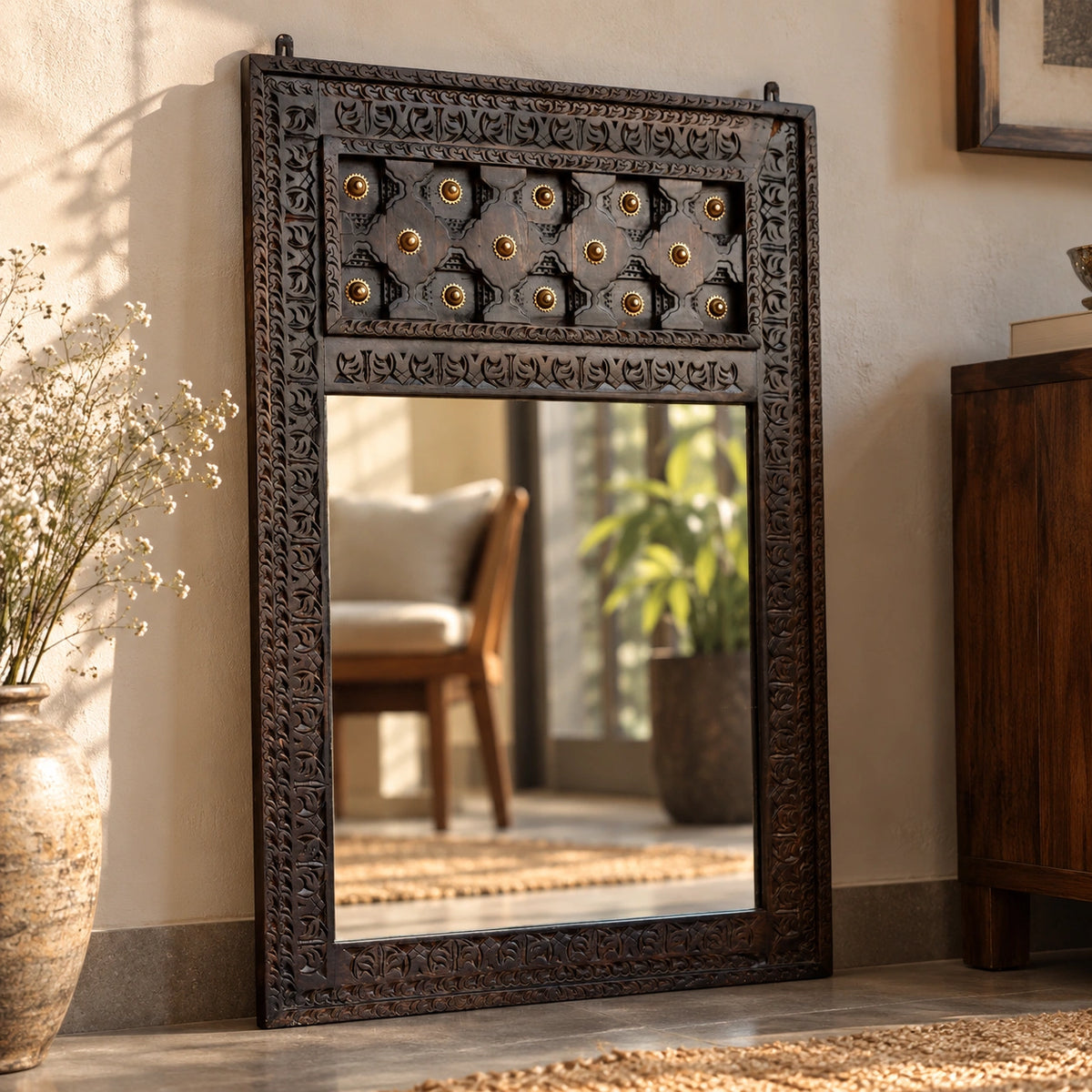 Sheesham Wood Vintage Mirror | Decorative Mirror With Wooden Frame For Home