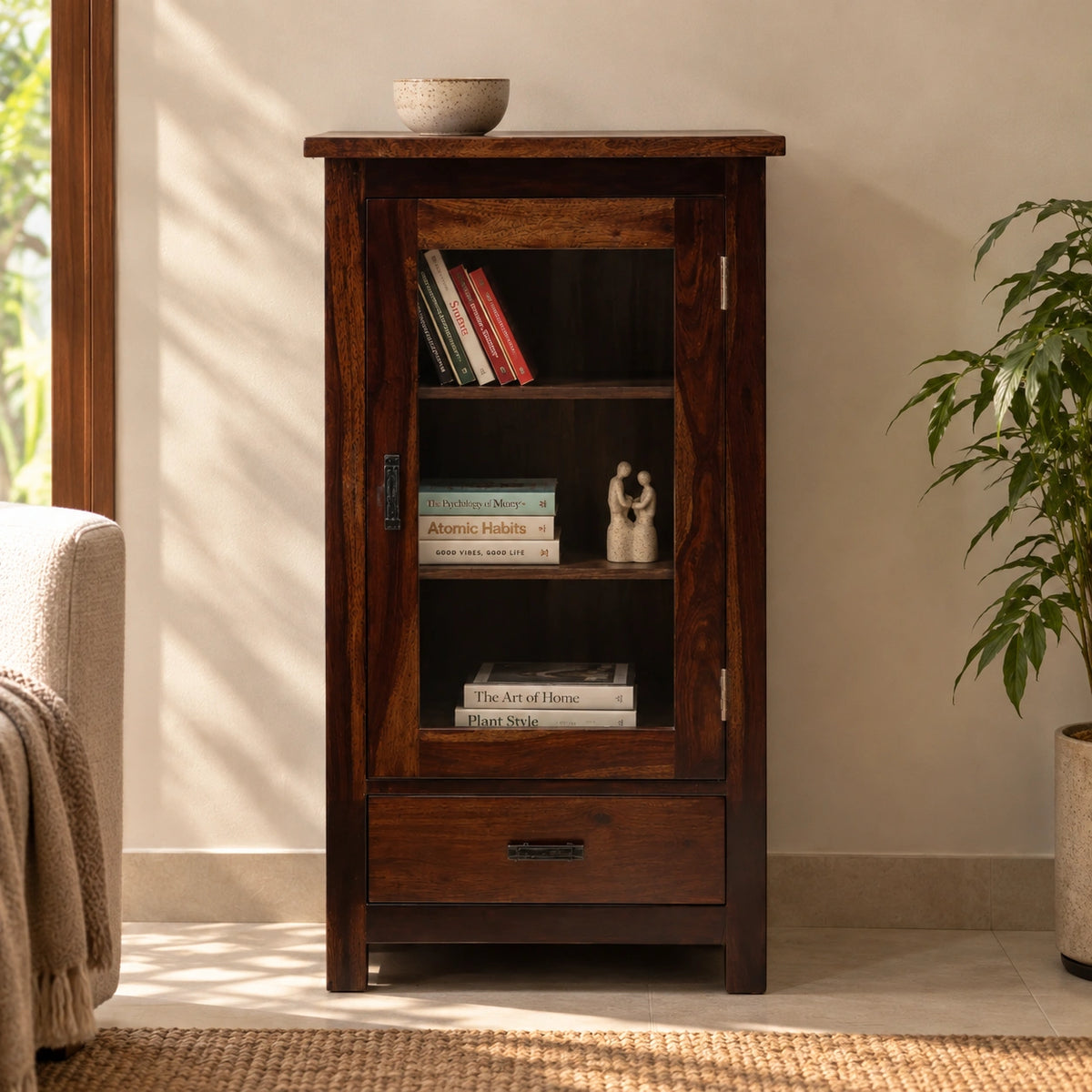 Sheesham Wood Mini Almirah | Wooden Cabinet | Bookcase for Living Room, Bedroom, Study