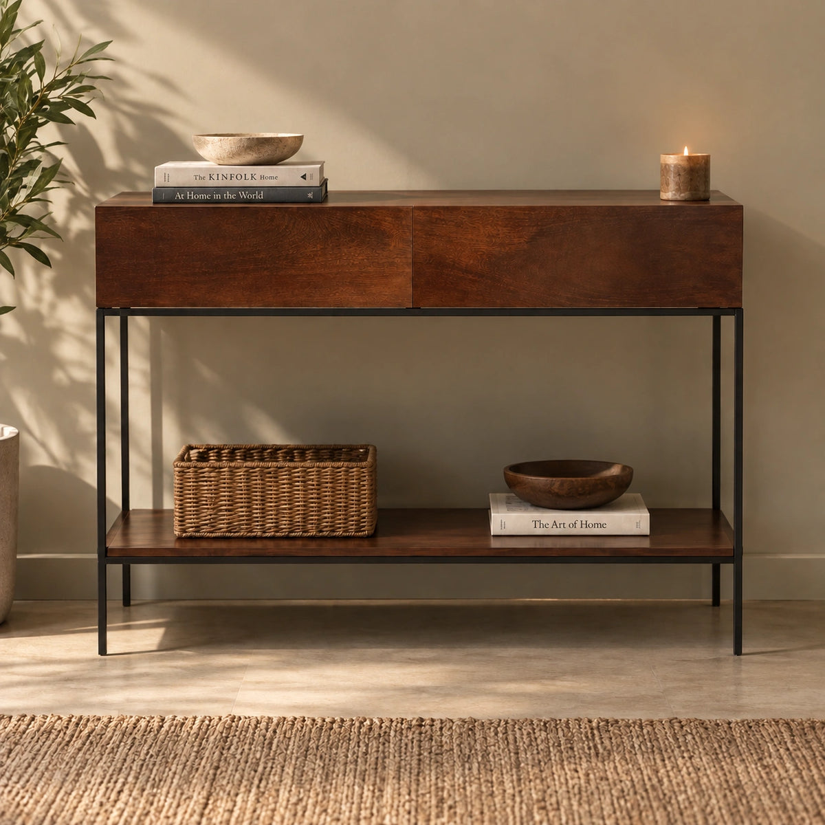 Honey Finish Wooden Console Table | Modern Entryway & Living Room Accent Table