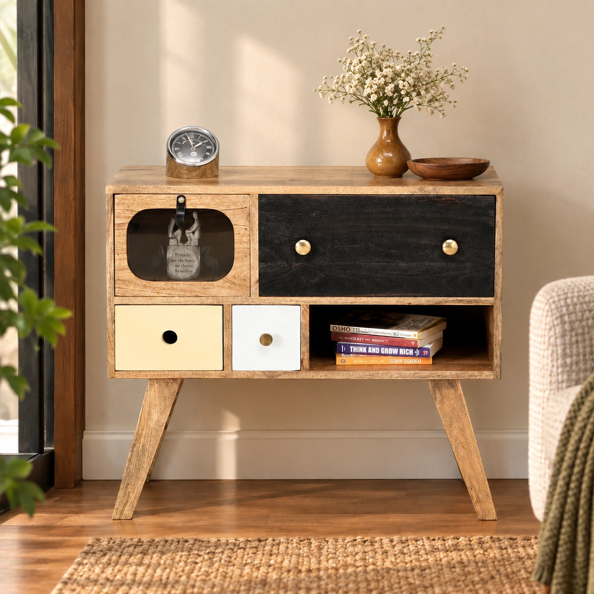 Wood Sideboard Cabinet | Open Shelf Bedside Table For Living Room