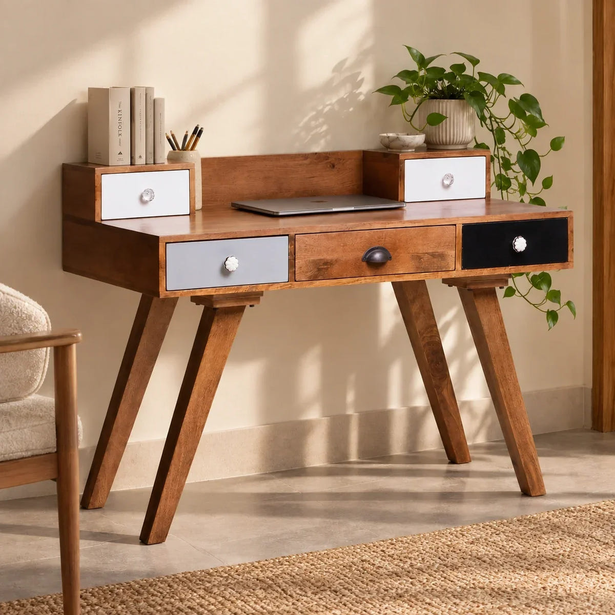 Multi Colored Wood Work Desk | Side Study Table For Living Room