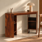 Corno Dune Corner Study Table| Solid Sheesham Wood Corner Desk with Storage Shelves