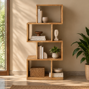 Zag Solid Wood Bookcase | Natural Sheesham Wood Open Shelf Room Divider