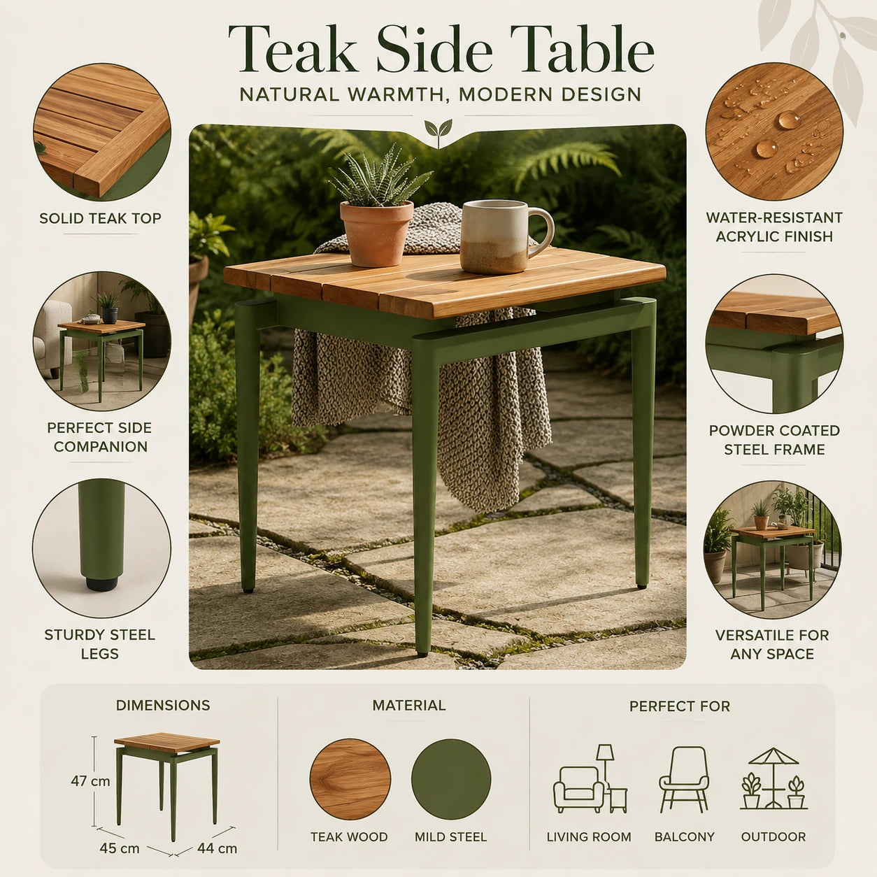 Chalet Teak Side Table | End Table for Living Room