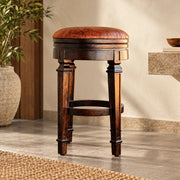 Leather Seat Wooden Round Chairs Or Stool For Home And Living Room