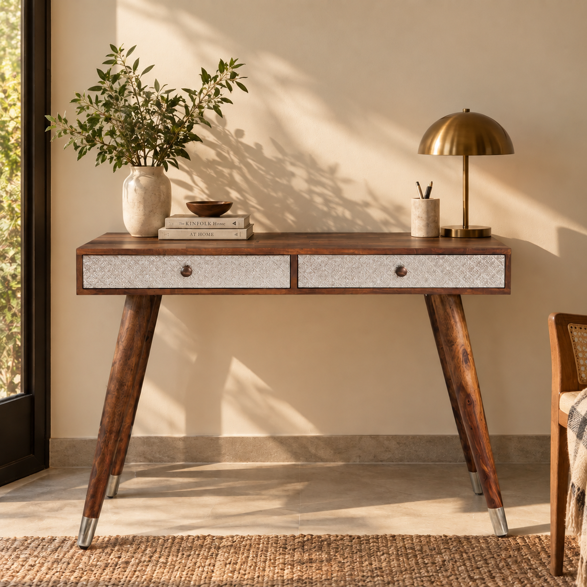 Solid Wood Rectangular Study Table With Drawer For Home And Office
