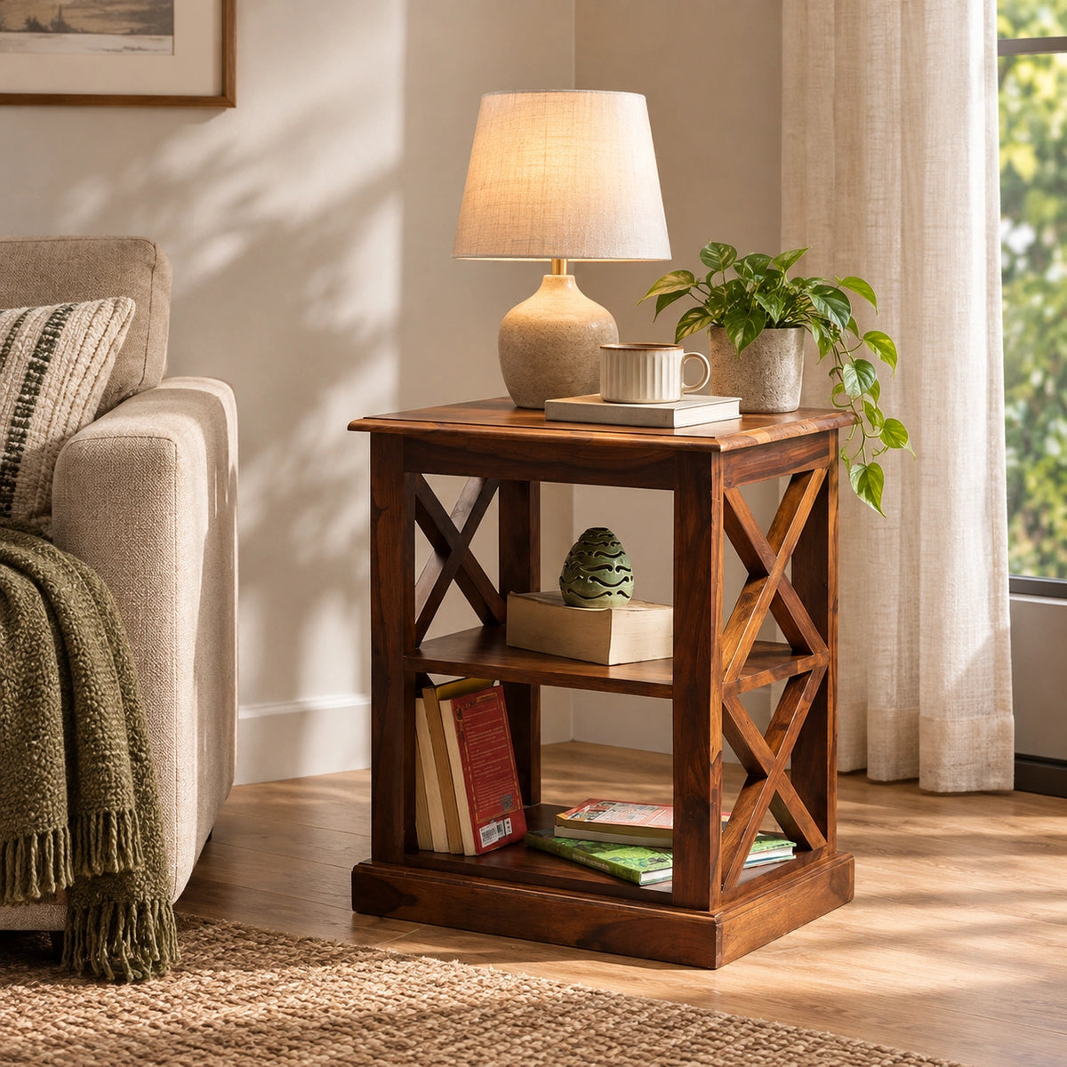 Wooden End Table | Sheesham Wood Side Table For Living Room | Bedside Table | Bedroom Side Table