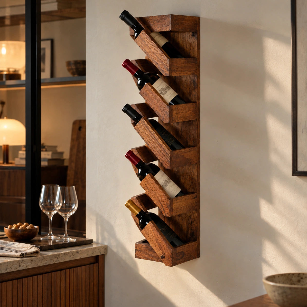Solid Wood Wine Rack | Wall Stand For Living Room And Home Bar