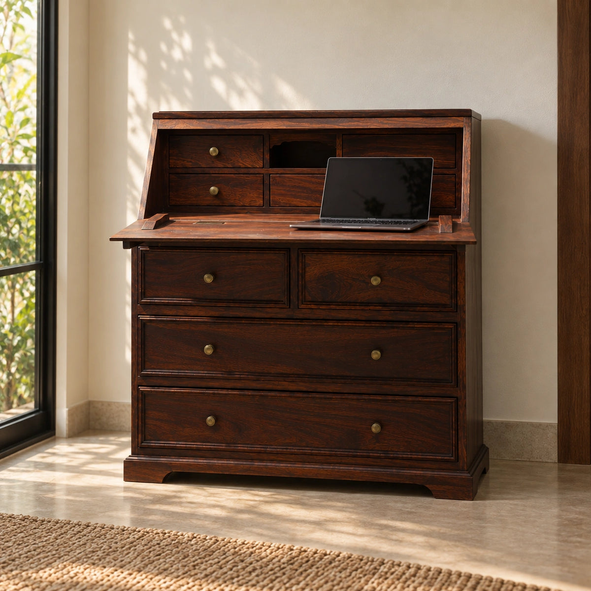Nona Dune Convertible Study Desk | Sheesham Wood Studay Table with Storage Cabinet