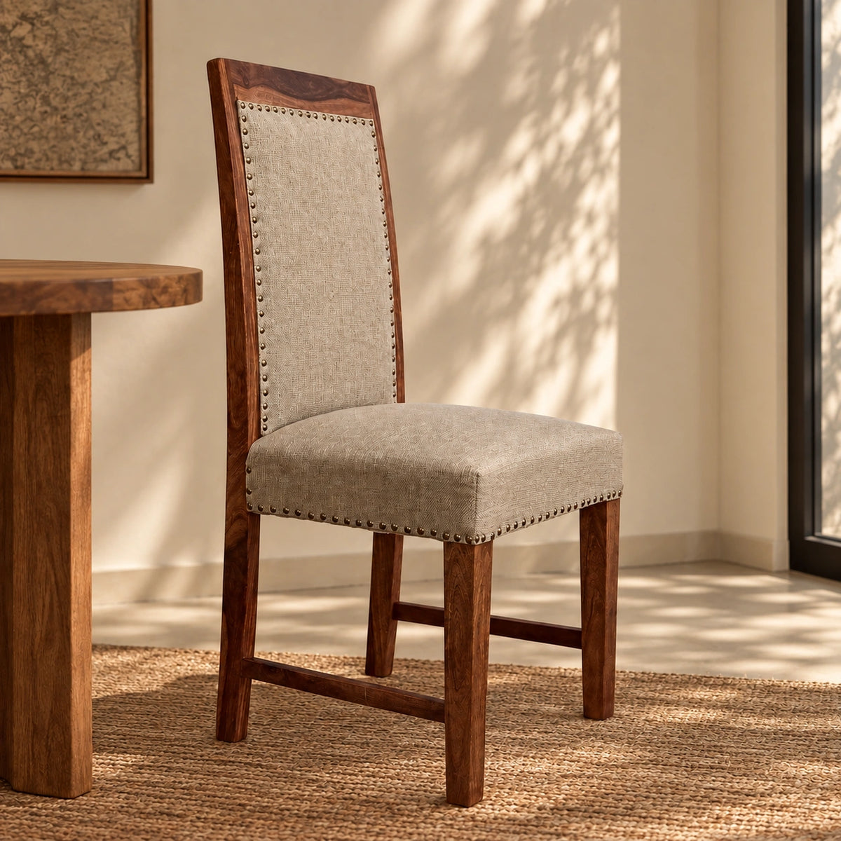 Brown & White Wooden Dining Chair With Cushion | Dining Room Furniture