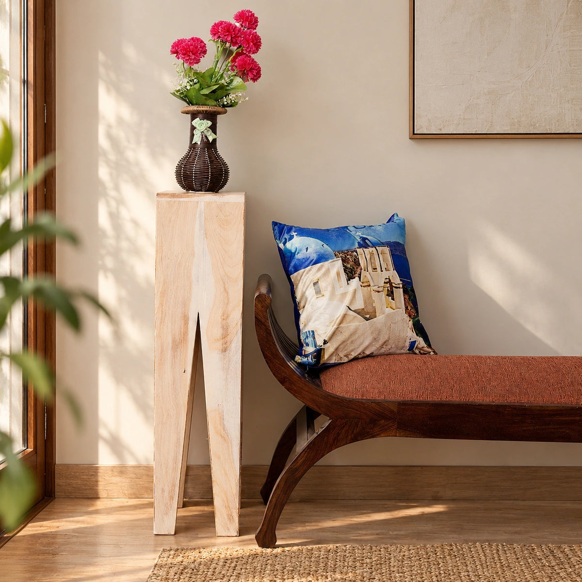 Rustic White Sheesham Wood Side End Table For Living Room