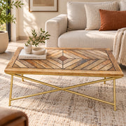 Wood & Golden Metal Coffee Table | Wooden Center Table For Living Room